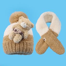 Babyhug Woolen Cap & Muffler Set with Teddy Bear Applique - Khaki-image-86