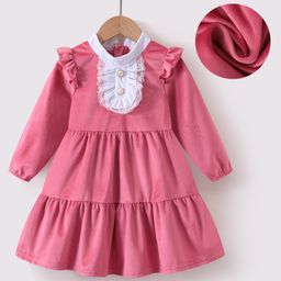 Kookie Kids Full Peasant Sleeves Tiered Party Frock with Frill Detailing - Dark Pink-picture-13