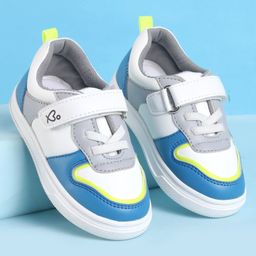 Babyoye Velcro Closure Casual Shoes- White & Blue-image-2