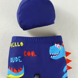 Babyhug Swimming Trunk & Cap with Dino Print - Navy Blue-image-66