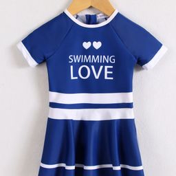 Mark & Mia Half Sleeves Frock Swimsuit With Text Print - Blue-picture-13