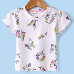 Doreme Single Jersey Knit Half Sleeves T-Shirt with Unicorn Print - White-image-55