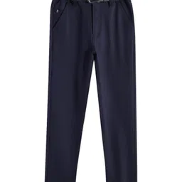 CAVIO Lycra Blend Solid Trousers With Belt Set - Navy Blue-picture-32