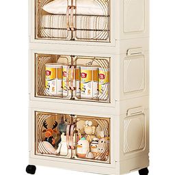 House of Quirk 3-Layer Storage Cabinet with Wheels Rolling Organizer for Home Living Room Bedroom and Office Durable Space Saving Solution for Sundries Toys and Essentials 45cm Cream-20