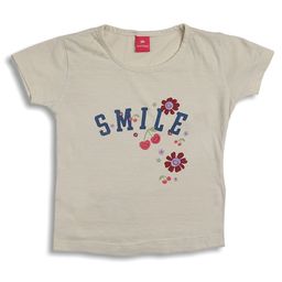 Sportking Cotton Half Sleeves Floral & Smile Text Printed Top - Cream-image-5