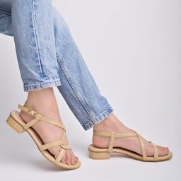 Shoetopia Criss Cross With Buckle Closure Heel Sandals - Beige-image-96