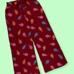Kiddopanti Cotton Knit Pineapples Printed Flared Pajama - Maroon-image-79