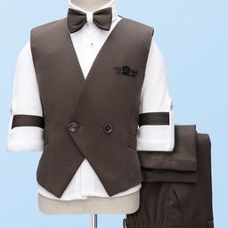 Rikidoos Full Sleeves Textured 3 Piece Party Suit Set With Bow Set - Coffee & White-picture-37