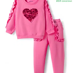 Babyoye 100% Cotton Knit Full Sleeves Winter Wear Suit Set With Sequin Heart & Frill Detailing - Pink-picture-41