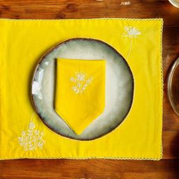 Inara 2-Pcs Yellow & White Embroidered Table Placemats-4