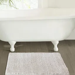 OBSESSIONS Grey & White Striped 2400 GSM Anti-Skid Bath Rugs-2