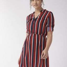 Style Quotient Women Burgundy & Navy Blue Striped A-Line Dress-62