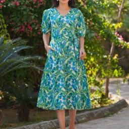 Janasya Blue Printed Casual Dress-image-75