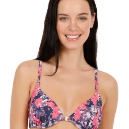 Amante Blue & Pink Floral Print Bikini Top-image-38