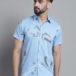 Jainish Sky Blue Regular Fit Printed Shirt-image-7