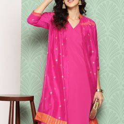Ahalyaa Women Solid Regular Kurta with Palazzos & With Jacket-image-26