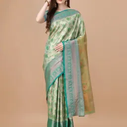 JUST FASHION Green Silk Zari Work Saree With Unstitched Blouse-image-72