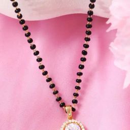 Zavya 925 Sterling Silver Solitaire Halo Gold Plated Mangalsutra for Women-image-89