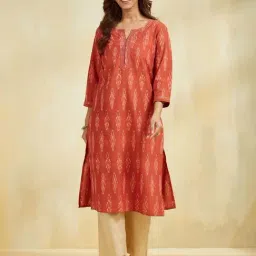 Fabindia Orange Cotton Regular Fit Printed Kurtas-picture-45