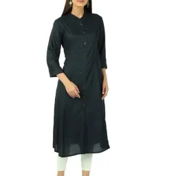 Amukti Blue Rayon Solid Three-Quarter Sleeves Kurta-image-43