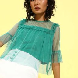 KASSUALLY Green Lace Crop Top-picture-46