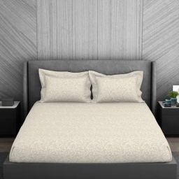 Spaces beige 100% cotton elegance faux jacquard large bedsheets-image-22