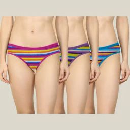 AROUSY Pink & Blue Printed Bikini Panties - Pack Of 3-image-97