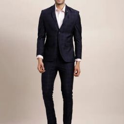 Turtle Navy Blue Tailored Fit Checks Two Piece Suit-image-73