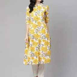 Divena White & Yellow Cotton Printed Straight Kurta-picture-34