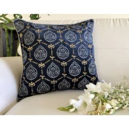 TARA Sparkling Homes Blue Embroidered Luxury Velvet Cushion Cover - Set of 1-image-14