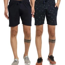 Vimal Jonney Navy Regular Fit Printed Shorts - Pack of 2-image-92
