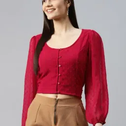 Melon by PlusS Red Regular Fit Crop Shirt-18