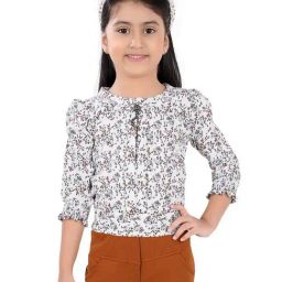poplins Kids Brown & White Cotton Floral Print Top-image-56