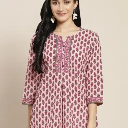 Rain and Rainbow Pink Printed Cotton Kurti-image-2