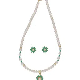 Sri Jagdamba Pearls Bahupuspa Green & White Pearl CZ Necklace Set-17