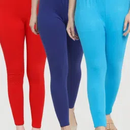 Gracit Red & Blue Mid Rise Leggings - Pack Of 3-image-42