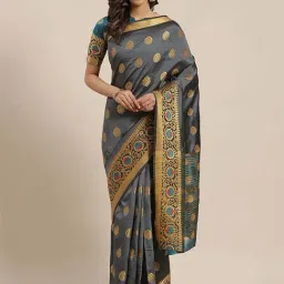 Blissta Grey Woven Saree With Unstitched Blouse-image-9
