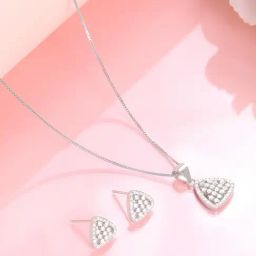 Zavya 925 Sterling Silver Sparkling Triangle Rhodium Plated Pendant Jewellery Set for Women-image-95