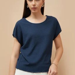 Code by Lifestyle Blue Blended Regular Fit Textured Top-image-98