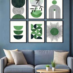 999Store Green & White Canvas Geometric Abstract Wall Art - Set of 6-3