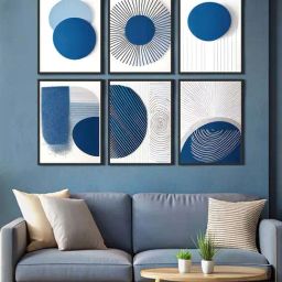 999Store Blue & White Canvas Geometric Painting - Set of 6-9