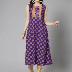 Stylum Violet Rayon Bandhani Print A Line Kurta With Dupatta image 4