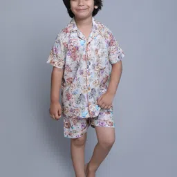 Little Clothings Kids Pure Cotton Floral Printed Night Suit - Brown Color-picture-13