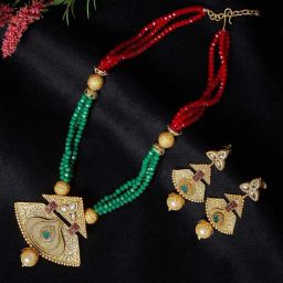 Panash Gold Plated Stone Studded & Beaded Handcrafted Jewellery Set-49