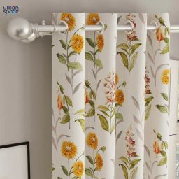 Urban Space Yellow Polyester Printed Window Curtain with Eyelets & Tieback - Set of 2 (5 ft) image 2
