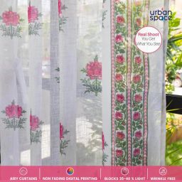 Urban Space Pink Polyester Printed Window Curtain with Eyelets & Tieback - Set of 2 (5 ft) image 2