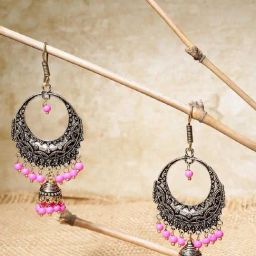 Priyaasi Pink & Golden Chand Bali Earrings-12