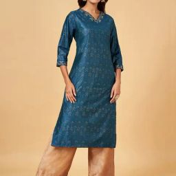 YU by Pantaloons Blue Embroidered Straight Kurta-picture-22