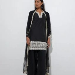 Vark by Westside Black Straight Cotton-Blend Ethnic Set-image-59