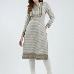 Monte Carlo Beige Blend Wool Woven Design Kurti-image-31